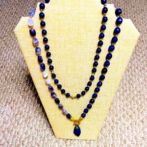 Faceted Lapis Lazuli Amethyst In Two Separate Necklaces With Pendant